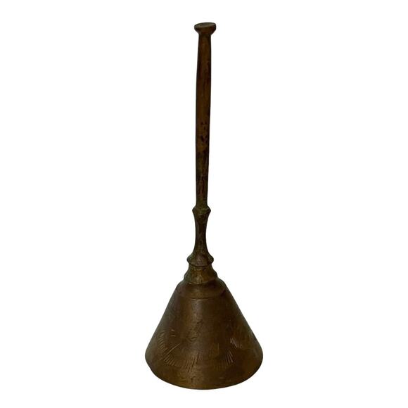 Unbranded Other - Vintage Etched Brass Hand Bell Ornate Design Small Dark Patina